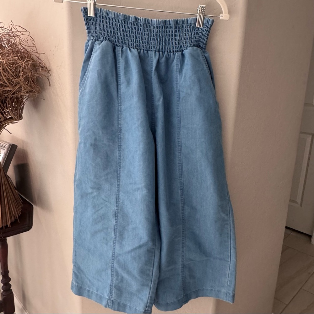 Women's Blue Cropped Wide Legged Pants,‎ Medium